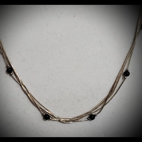 Liquid Silver Onyx Beads Necklace Sterling 18" - Picture 2 of 16